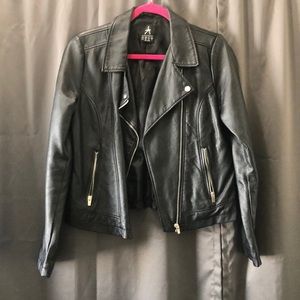 Black faux leather jacket, size 6!